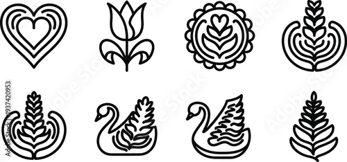 Matcha latte art icon set for modern cafe menu