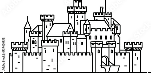 Medieval castle fortification architectural drawing plan on parchment