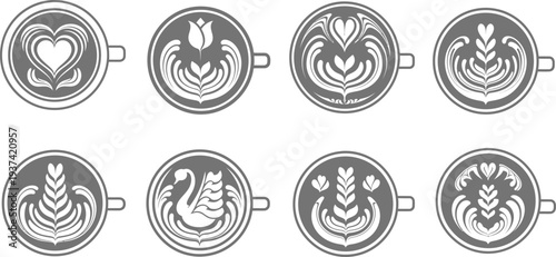 Matcha latte art icon set for modern cafe menu
