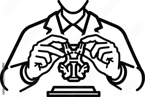 Museum curator examining ancient artifact in laboratory