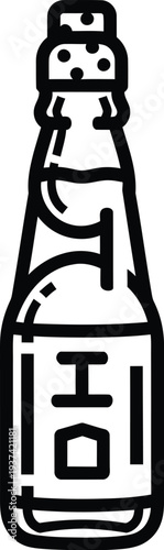 Ramune soda bottle illustration with glass marble and bubbles