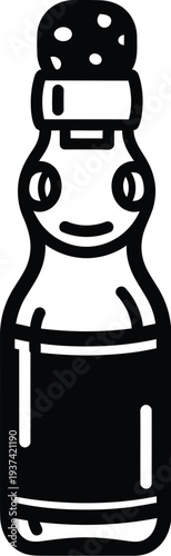 Ramune soda bottle illustration with glass marble and bubbles