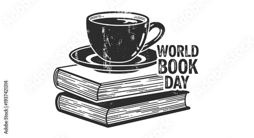 Vector illustration of World Book Day with cup and books