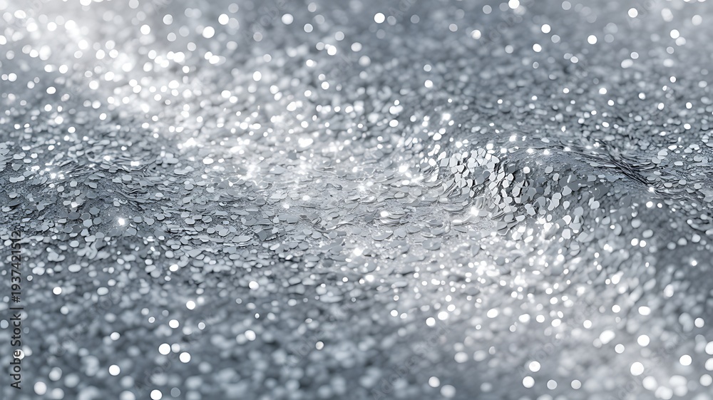 Obraz premium A close up view of sparkling silver glitter with light reflecting on its surface