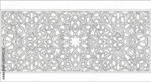 Intricate seamless geometric pattern vector, Arabic ornamental design. Decorative screen partition, panel, wallpaper, or background texture.