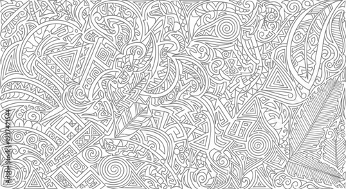 Intricate Abstract Black and White Line Art Pattern, Detailed Decorative Doodle Design, Zentangle Style for Adult Coloring
