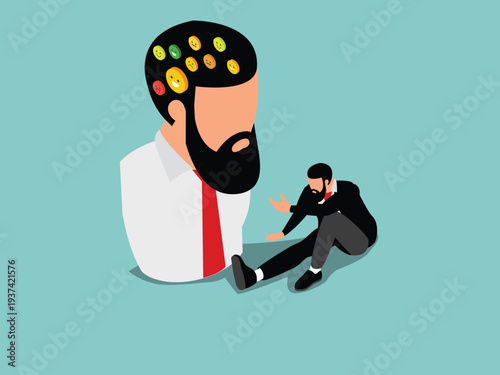 Businessman Reflecting on Mental Health, Emotional Intelligence, and Managing Different Moods or Personality Traits 3d isometric vector illustration