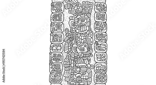 Ancient Mesoamerican Hieroglyphic Script Column Illustration - Traditional Glyphs, Cultural Symbols, Historical Writing System