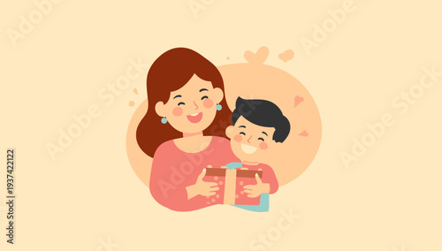 Mother and child reading together happily at home.