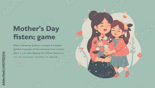 Illustration of mother and daughter playing a game together on Mother's Day.