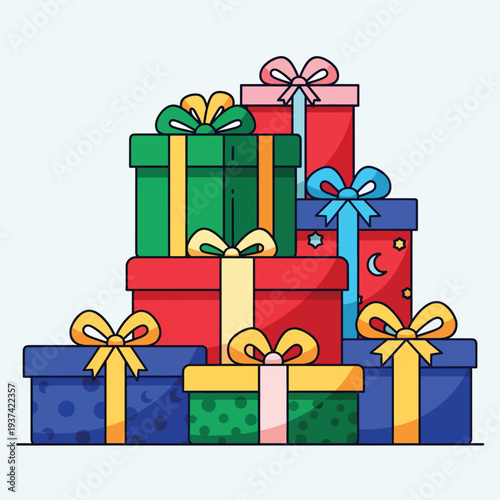 Colorful Stack of Wrapped Gift Boxes.