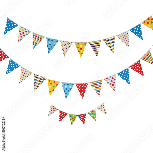 Colorful Triangular Bunting Flags on Strings.