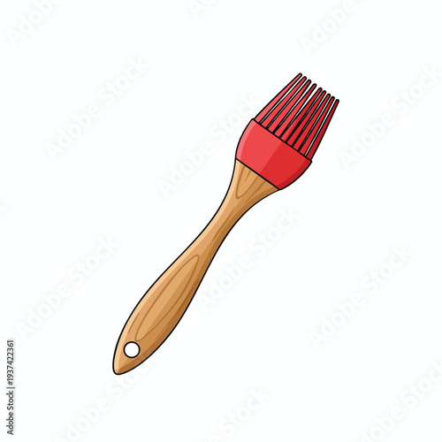 Close up of a paintbrush with red paint on the bristles for artistic projects