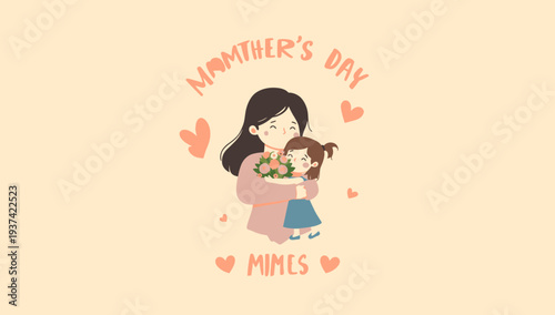 Mother's Day Mimes Cartoon Illustration with Heartfelt Emotions.