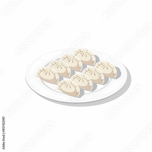 Steamed Dumplings on White Plate.