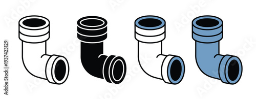 Colorful illustration of four elbow pipe fittings in different colors and styles
