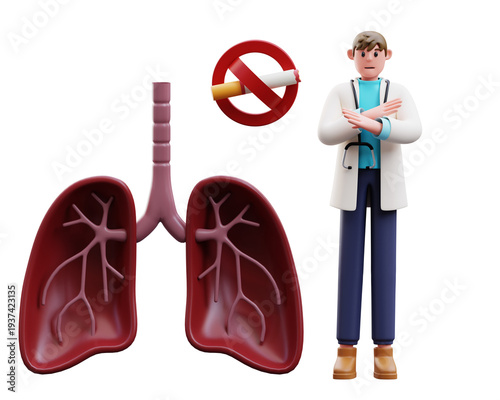 3d Illustration of Doctor Warning Stop Smoking Lung Health