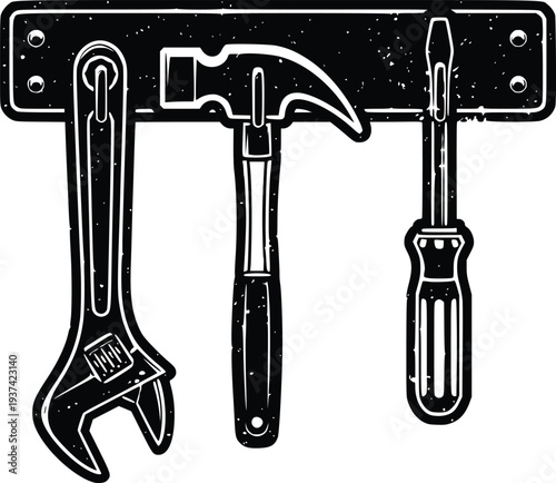 Mechanic Tools Set Wrench Hammer Screwdriver Vintage Workshop Vector Illustration