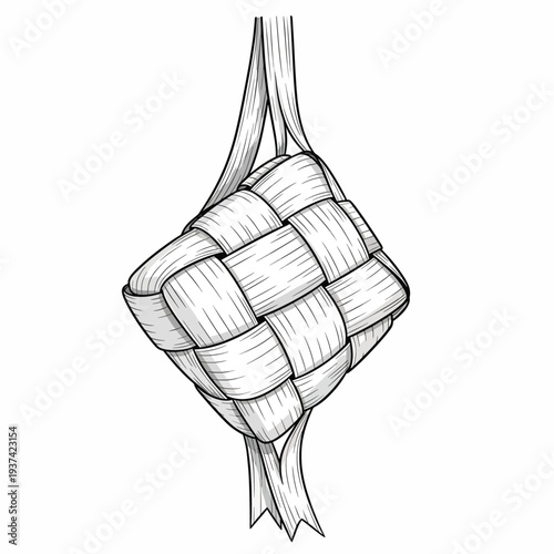 Hand Drawn Illustration of Woven Bag.
