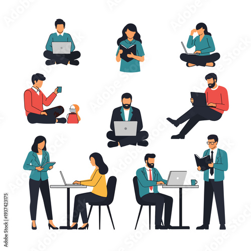 Diverse People Working on Laptops and Documents.