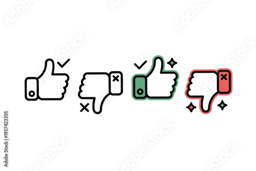 Icons represent approval with thumbs up and disapproval with thumbs down, with positive and negative feedback.