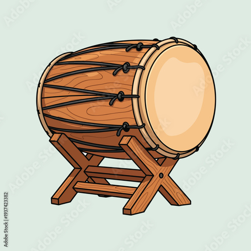 Traditional Wooden Drum on Stand.