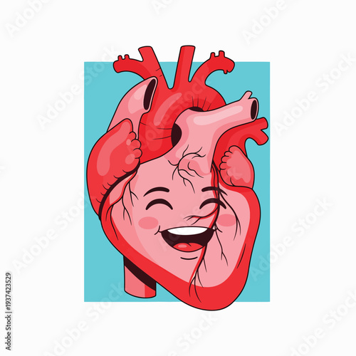 Smiling Cartoon Human Heart with Facial Expression.