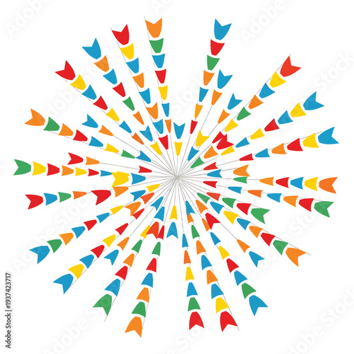 Colorful Flags Arranged in Radial Pattern.