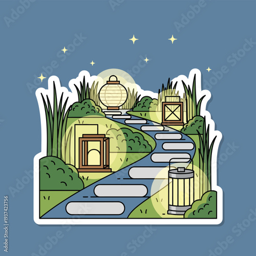 Fantasy Pathway with Doors and Barrels.
