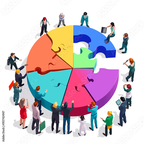Teamwork Concept with Business People and Puzzle Pieces