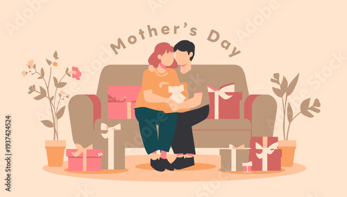 Mother's Day celebration with gift giving and affection.