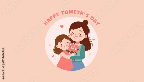 Mother and daughter celebrating Tometh's Day with love and flowers.