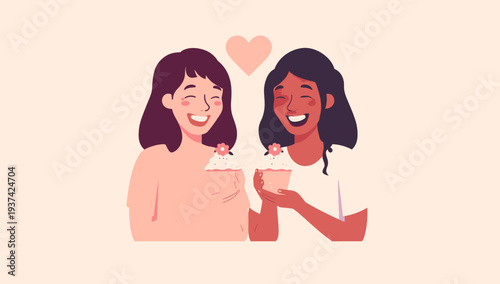 Two women sharing a joyful moment together with a heart.