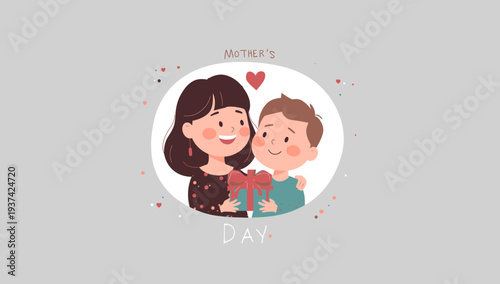 Mother and child embracing on Mother's Day illustration.