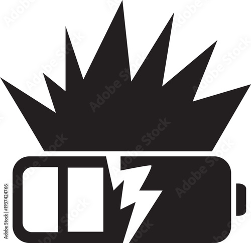 Battery exploding symbol, overload, danger warning
