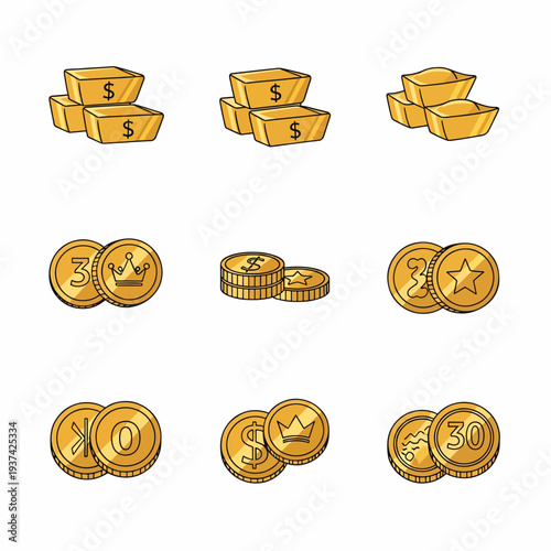 Stacks of Gold Bars and Coins.