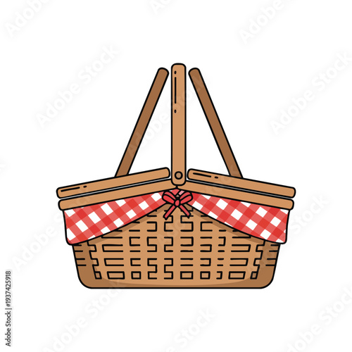 Traditional Picnic Basket with Red Checkered Cloth for Outdoor Dining and Family Outings