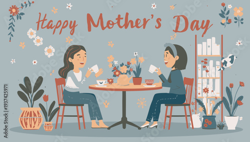 Mother and daughter celebrating Mother's Day together over tea.
