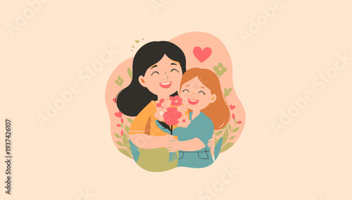Mother and daughter embracing with love and affection.