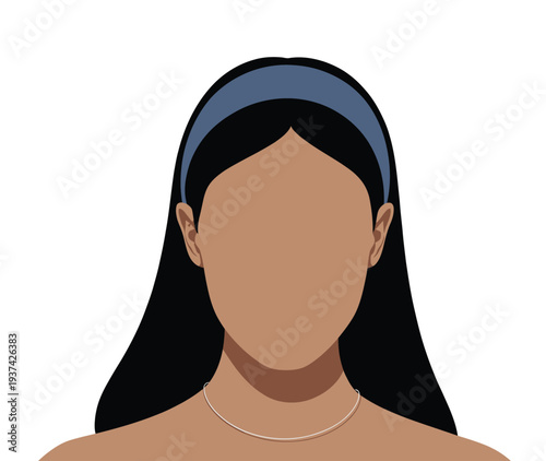 Illustration of Woman with Long Black Hair and Blue Headband