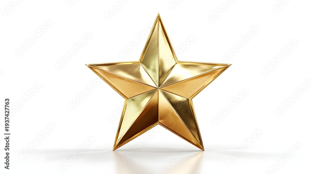 Fototapeta premium Shiny Golden Star Standing Upright on a White Background.
