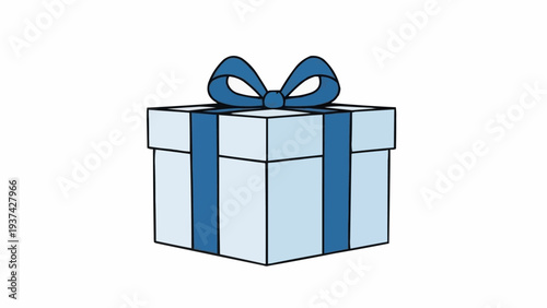 Gift box with blue ribbon.