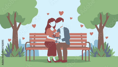 Couple Sharing a Romantic Moment on a Park Bench.