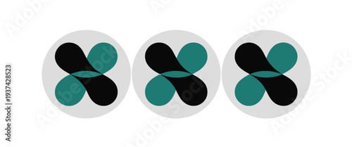 Minimalist Teal and Black Logos on Grey Circles