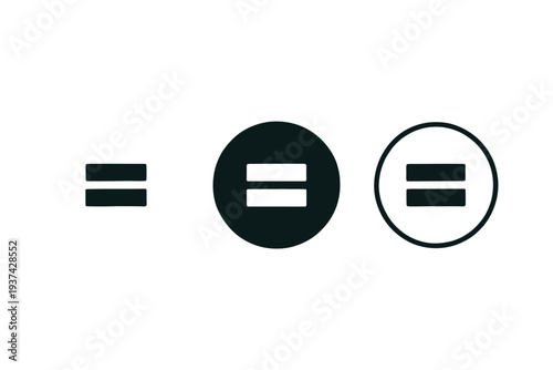 Equal signs in various formats and circles on white background