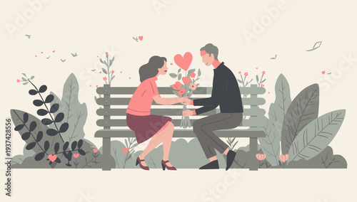 Couple Sharing a Romantic Moment on a Park Bench.
