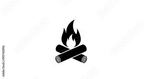 Black and white campfire icon symbol.