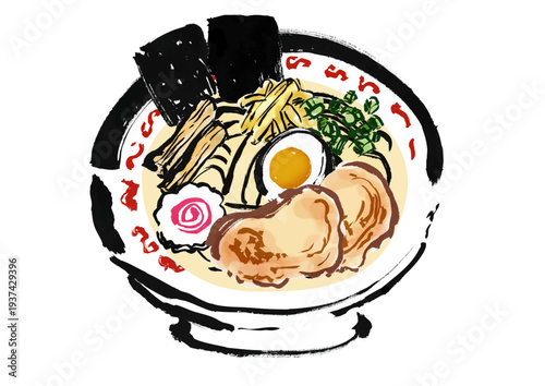 ラーメン（中華そば）の和風筆書きイラスト