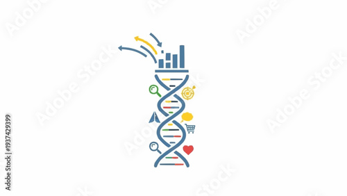 Stylized DNA Double Helix with Icons.