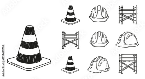 A collection of construction icons on transparent background